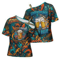 Beer Lovers Cheers To Good Times Cross Shoulder Shirt Urban Graffiti Pattern With Frothy Clinking Mugs Art
