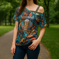 Beer Lovers Cheers To Good Times Cross Shoulder Shirt Urban Graffiti Pattern With Frothy Clinking Mugs Art