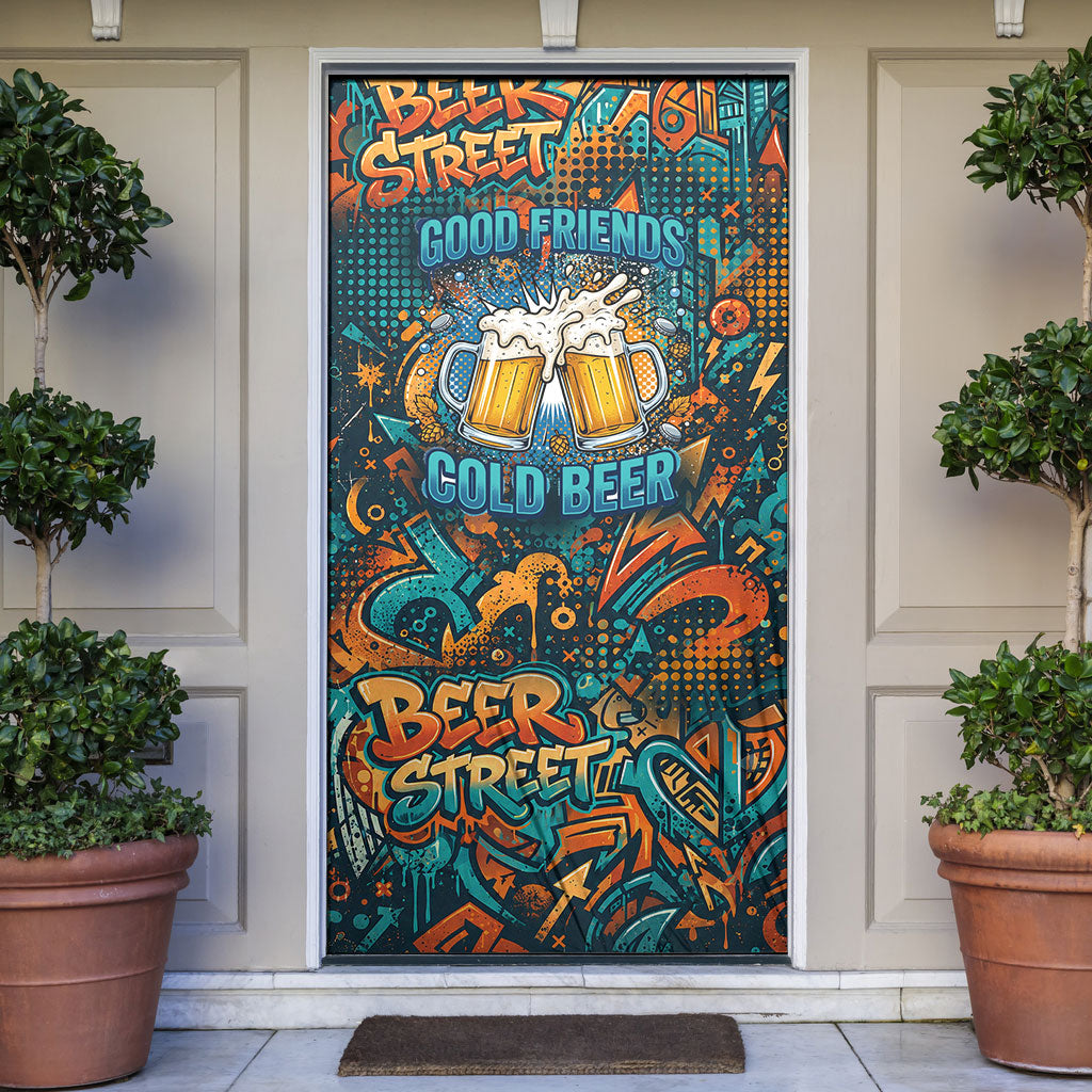 Beer Lovers Cheers To Good Times Door Cover Urban Graffiti Pattern With Frothy Clinking Mugs Art