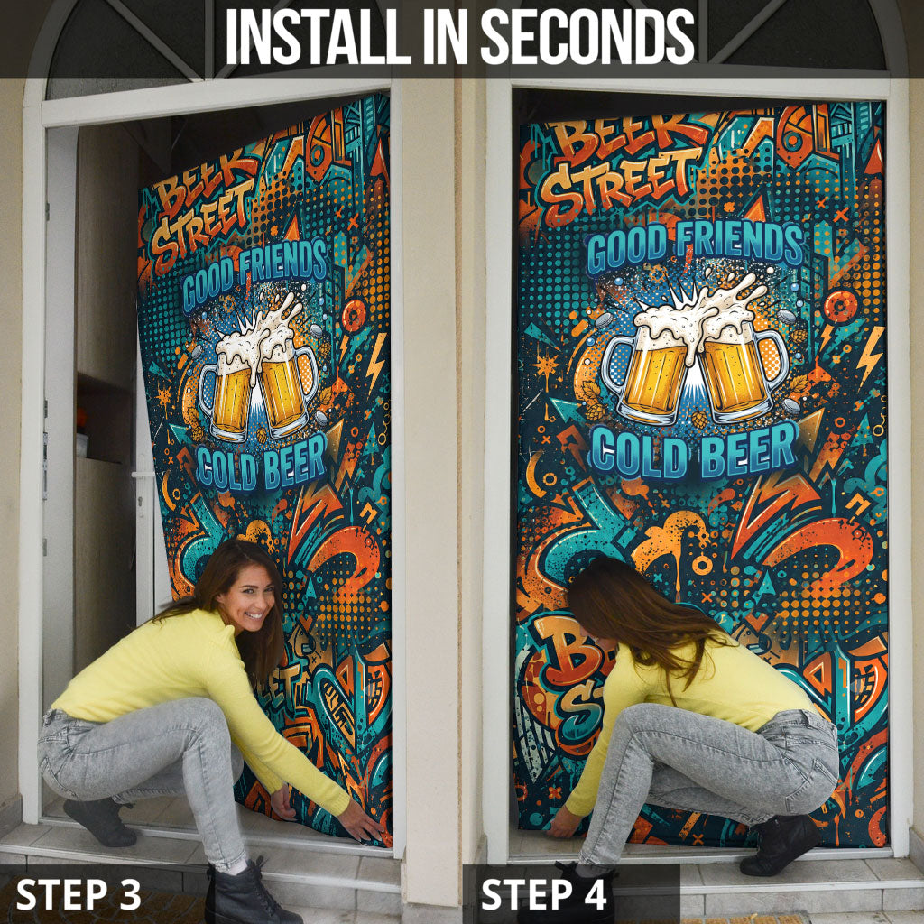 Beer Lovers Cheers To Good Times Door Cover Urban Graffiti Pattern With Frothy Clinking Mugs Art