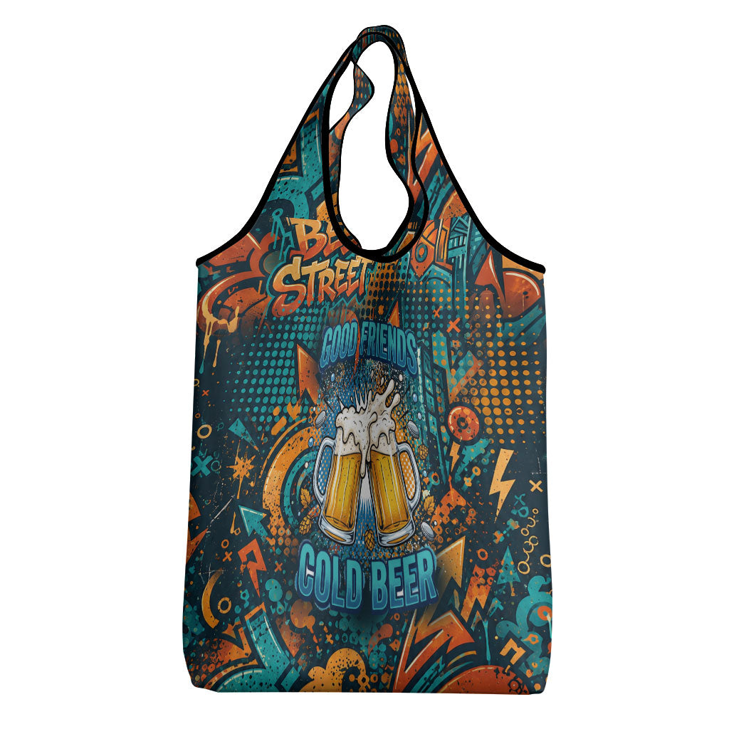 Beer Lovers Cheers To Good Times Grocery Bag Urban Graffiti Pattern With Frothy Clinking Mugs Art