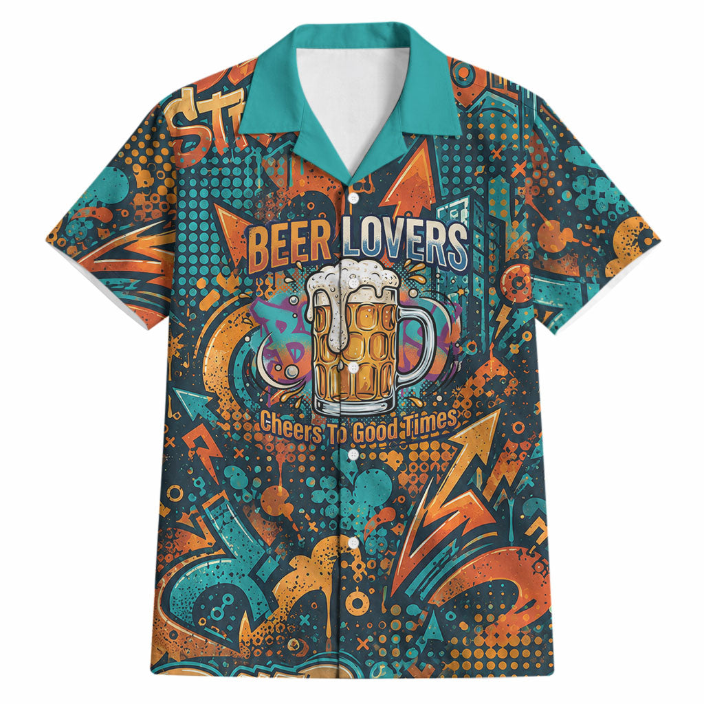 Beer Lovers Cheers To Good Times Hawaiian Shirt Urban Graffiti Pattern With Frothy Clinking Mugs Art