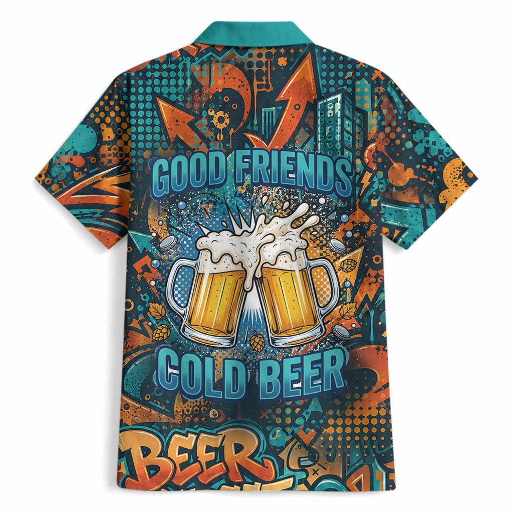Beer Lovers Cheers To Good Times Hawaiian Shirt Urban Graffiti Pattern With Frothy Clinking Mugs Art