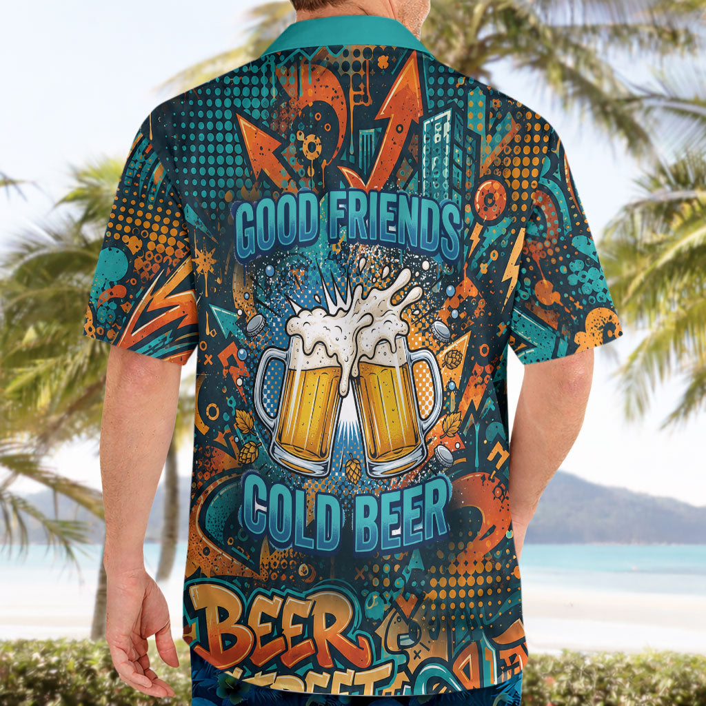 Beer Lovers Cheers To Good Times Hawaiian Shirt Urban Graffiti Pattern With Frothy Clinking Mugs Art