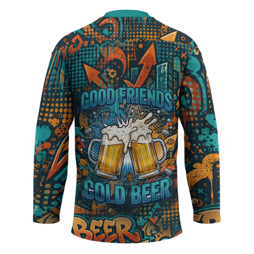 Beer Lovers Cheers To Good Times Hockey Jersey Urban Graffiti Pattern With Frothy Clinking Mugs Art