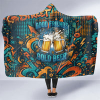 Beer Lovers Cheers To Good Times Hooded Blanket Urban Graffiti Pattern With Frothy Clinking Mugs Art