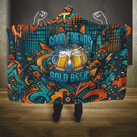 Beer Lovers Cheers To Good Times Hooded Blanket Urban Graffiti Pattern With Frothy Clinking Mugs Art