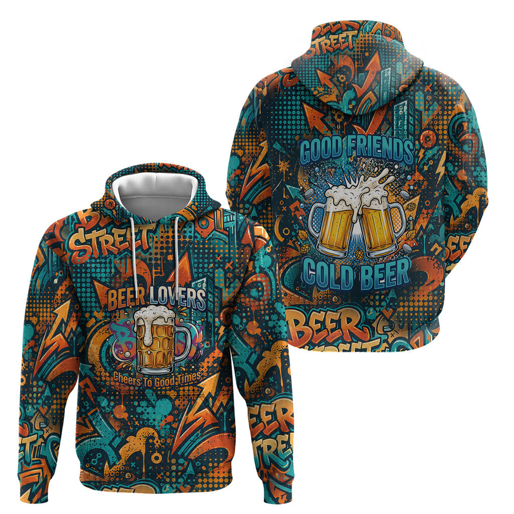 Beer Lovers Cheers To Good Times Hoodie Urban Graffiti Pattern With Frothy Clinking Mugs Art