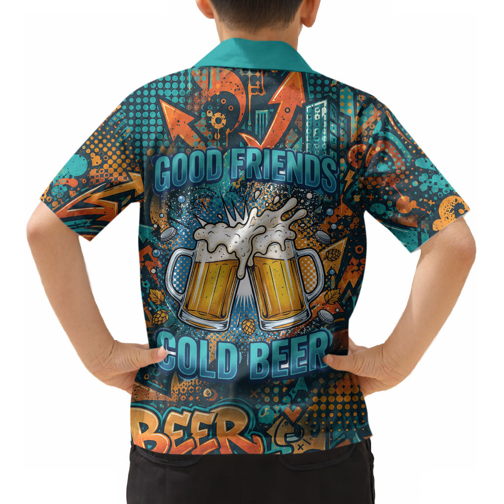 Beer Lovers Cheers To Good Times Kid Hawaiian Shirt Urban Graffiti Pattern With Frothy Clinking Mugs Art