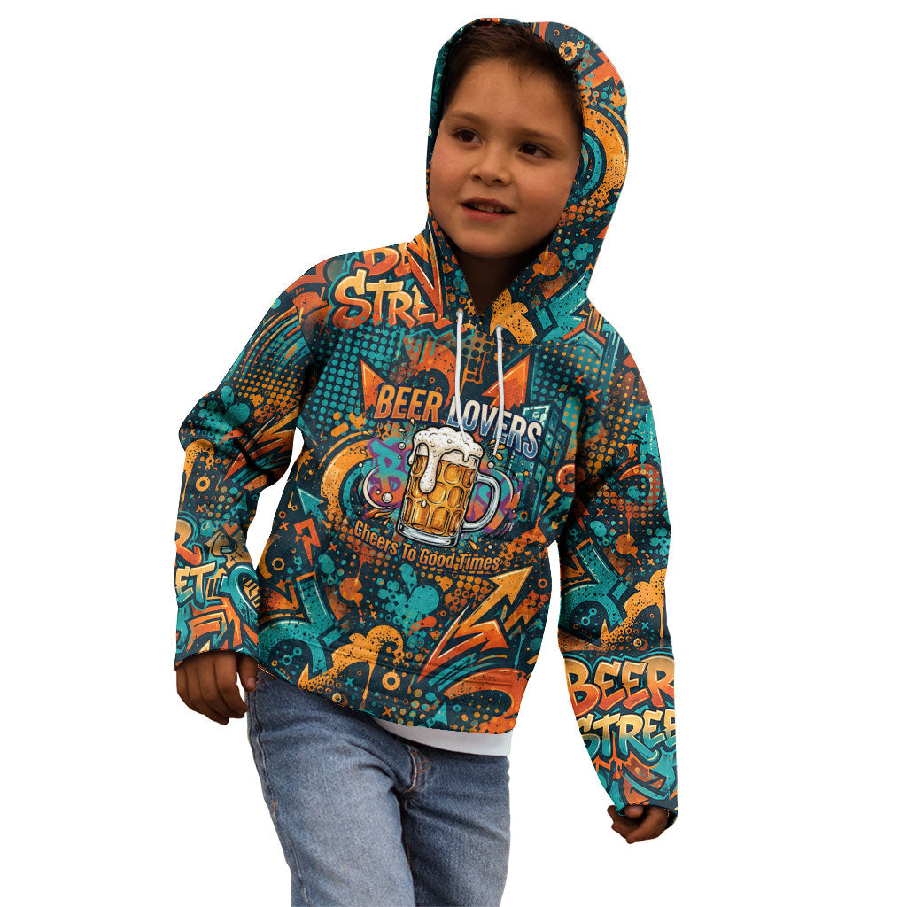 Beer Lovers Cheers To Good Times Kid Hoodie Urban Graffiti Pattern With Frothy Clinking Mugs Art