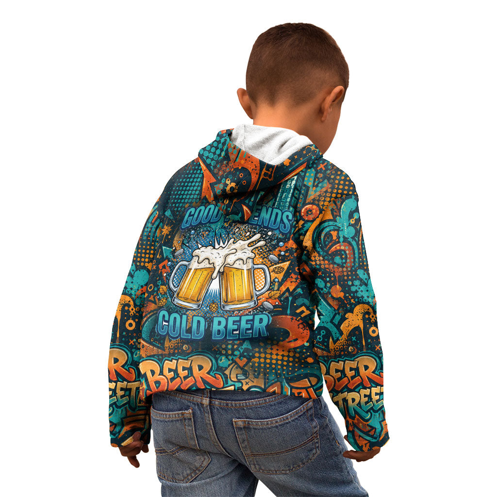 Beer Lovers Cheers To Good Times Kid Hoodie Urban Graffiti Pattern With Frothy Clinking Mugs Art