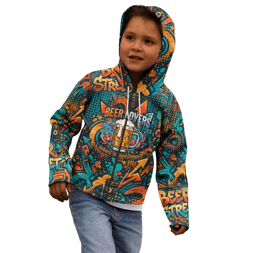 Beer Lovers Cheers To Good Times Kid Hoodie Urban Graffiti Pattern With Frothy Clinking Mugs Art