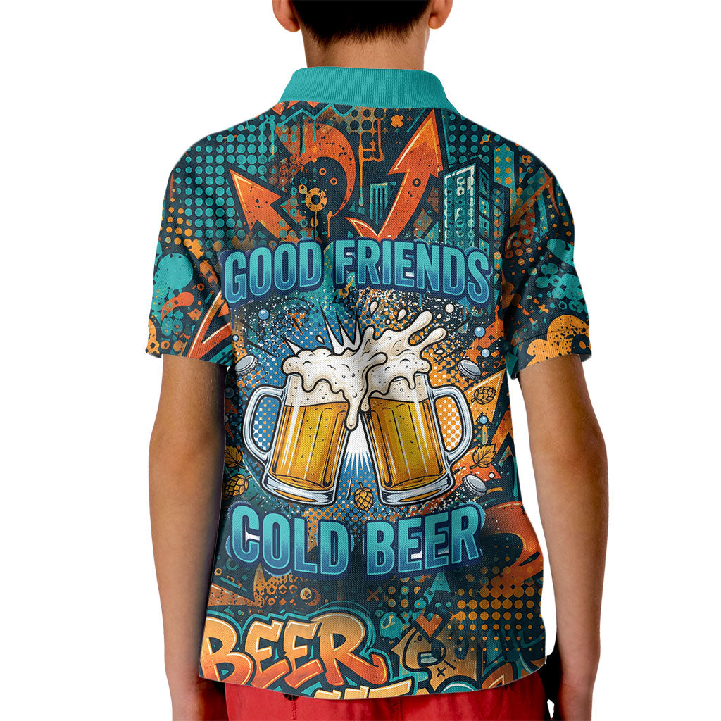 Beer Lovers Cheers To Good Times Kid Polo Shirt Urban Graffiti Pattern With Frothy Clinking Mugs Art