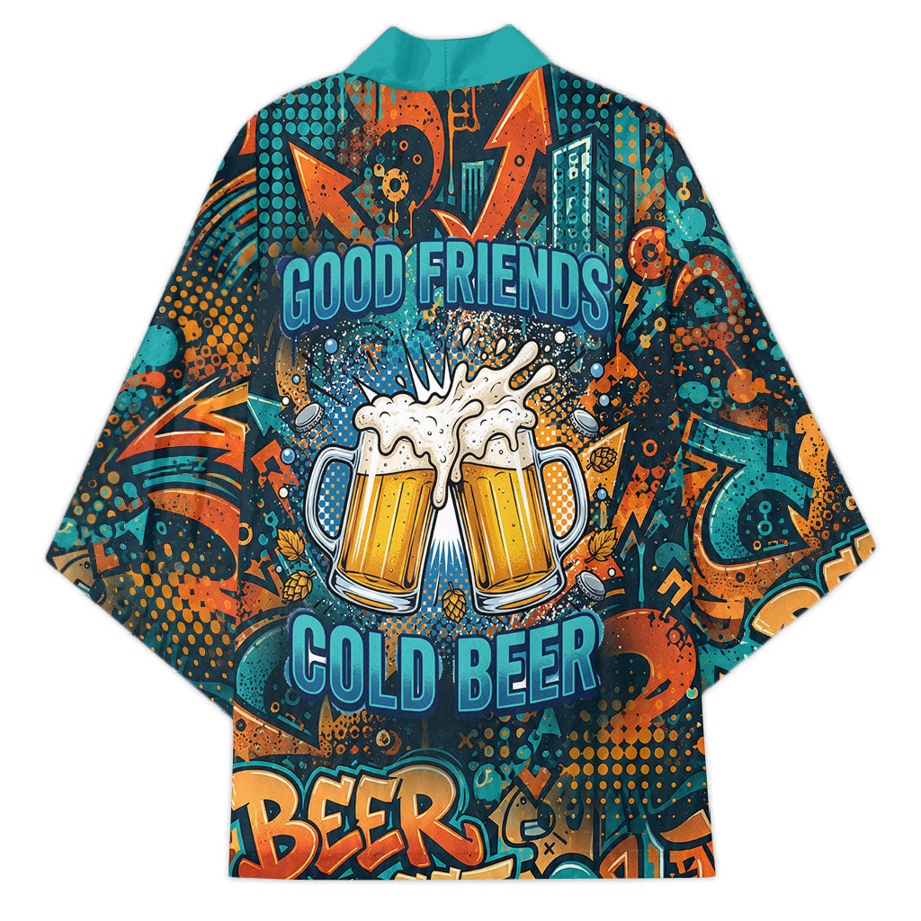 Beer Lovers Cheers To Good Times Kimono Urban Graffiti Pattern With Frothy Clinking Mugs Art