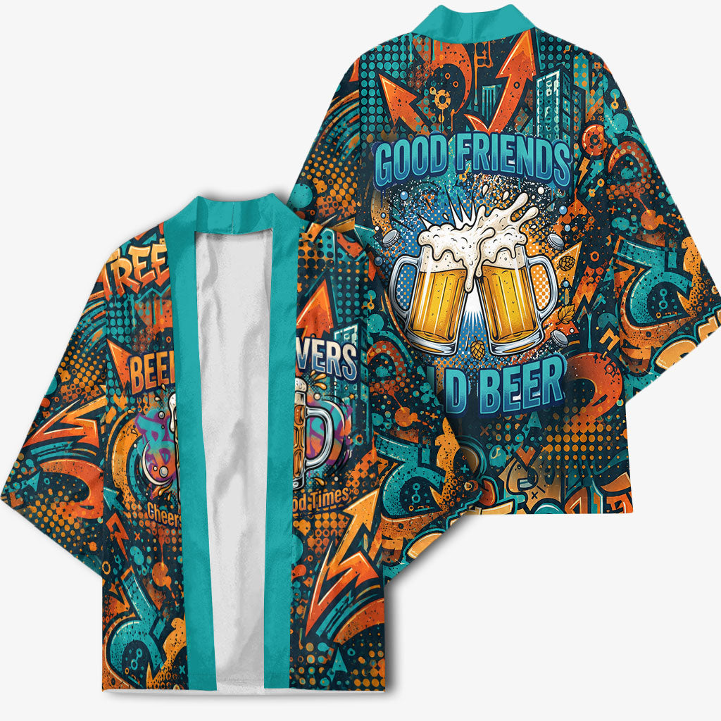 Beer Lovers Cheers To Good Times Kimono Urban Graffiti Pattern With Frothy Clinking Mugs Art