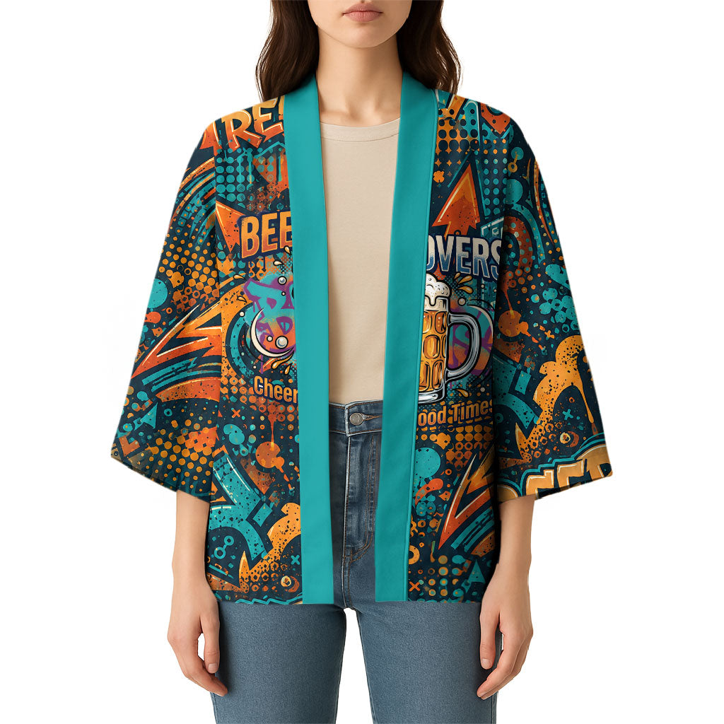 Beer Lovers Cheers To Good Times Kimono Urban Graffiti Pattern With Frothy Clinking Mugs Art
