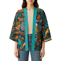 Beer Lovers Cheers To Good Times Kimono Urban Graffiti Pattern With Frothy Clinking Mugs Art