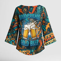 Beer Lovers Cheers To Good Times Kimono Sleeve Blouse Urban Graffiti Pattern With Frothy Clinking Mugs Art