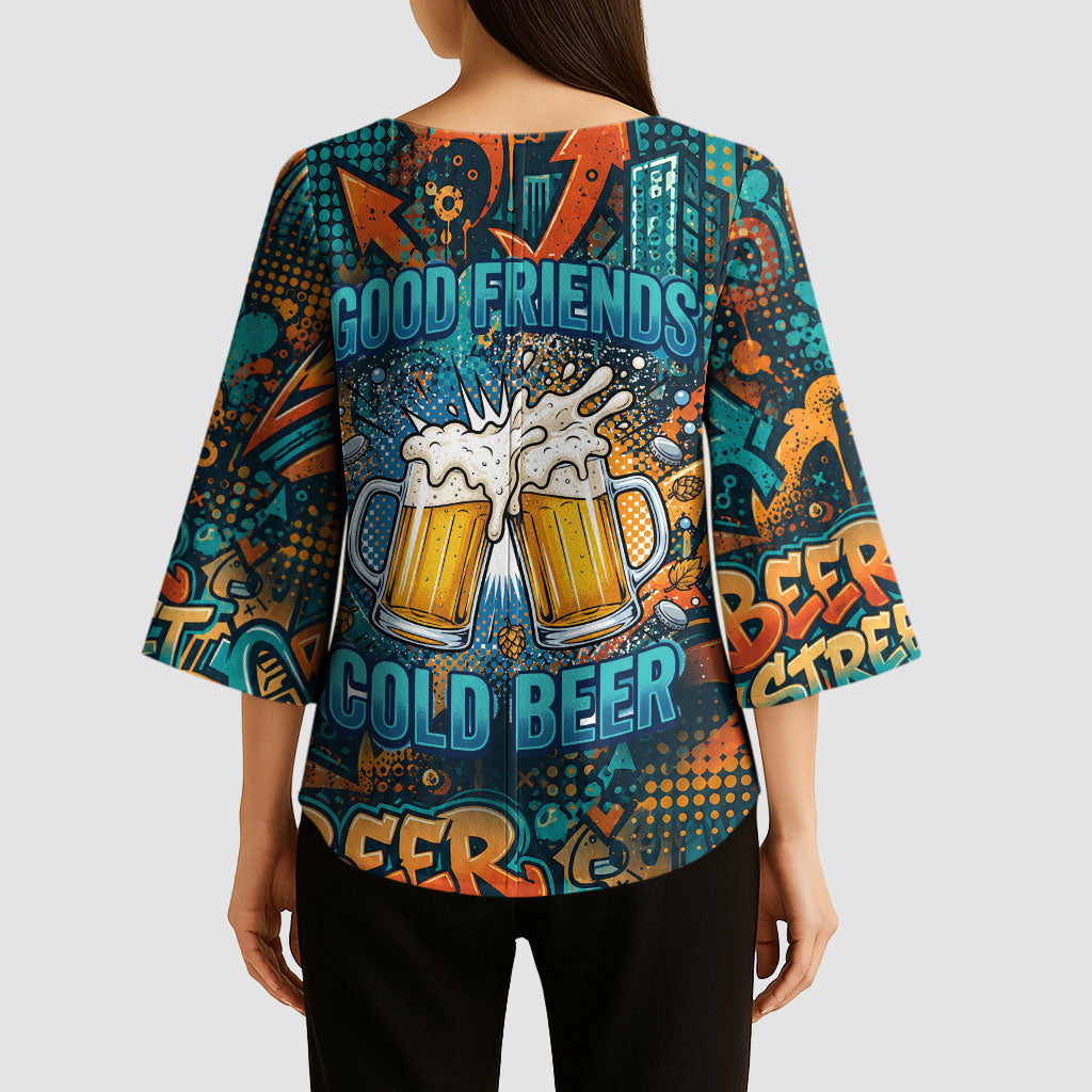 Beer Lovers Cheers To Good Times Kimono Sleeve Blouse Urban Graffiti Pattern With Frothy Clinking Mugs Art