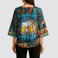 Beer Lovers Cheers To Good Times Kimono Sleeve Blouse Urban Graffiti Pattern With Frothy Clinking Mugs Art