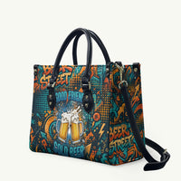 Beer Lovers Cheers To Good Times Leather Bag Urban Graffiti Pattern With Frothy Clinking Mugs Art