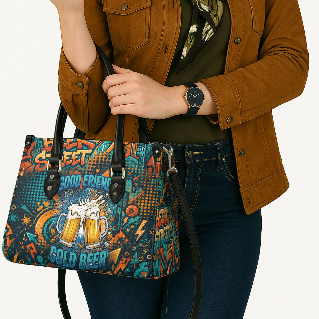 Beer Lovers Cheers To Good Times Leather Bag Urban Graffiti Pattern With Frothy Clinking Mugs Art