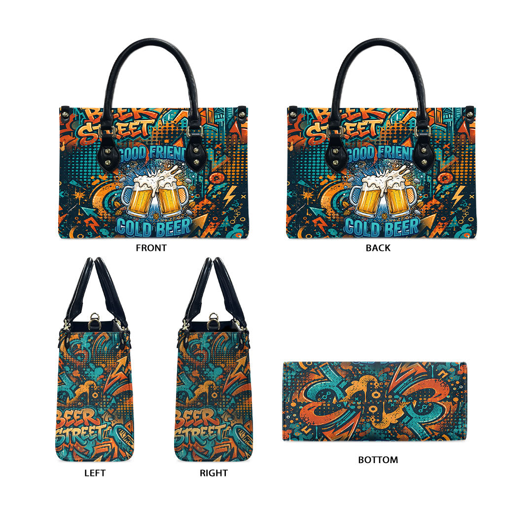 Beer Lovers Cheers To Good Times Leather Bag Urban Graffiti Pattern With Frothy Clinking Mugs Art