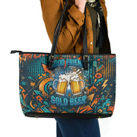 Beer Lovers Cheers To Good Times Leather Tote Bag Urban Graffiti Pattern With Frothy Clinking Mugs Art