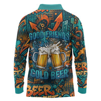 Beer Lovers Cheers To Good Times Long Sleeve Polo Shirt Urban Graffiti Pattern With Frothy Clinking Mugs Art