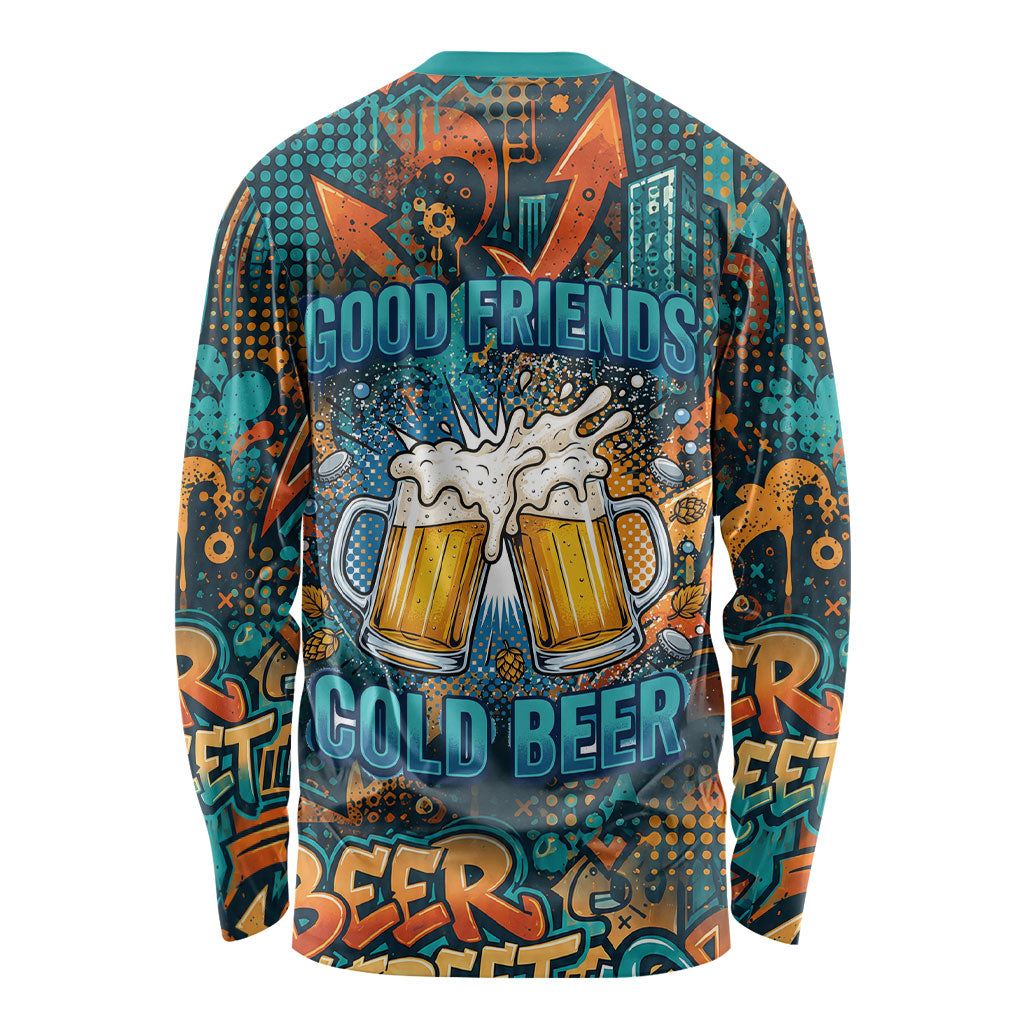 Beer Lovers Cheers To Good Times Long Sleeve Shirt Urban Graffiti Pattern With Frothy Clinking Mugs Art