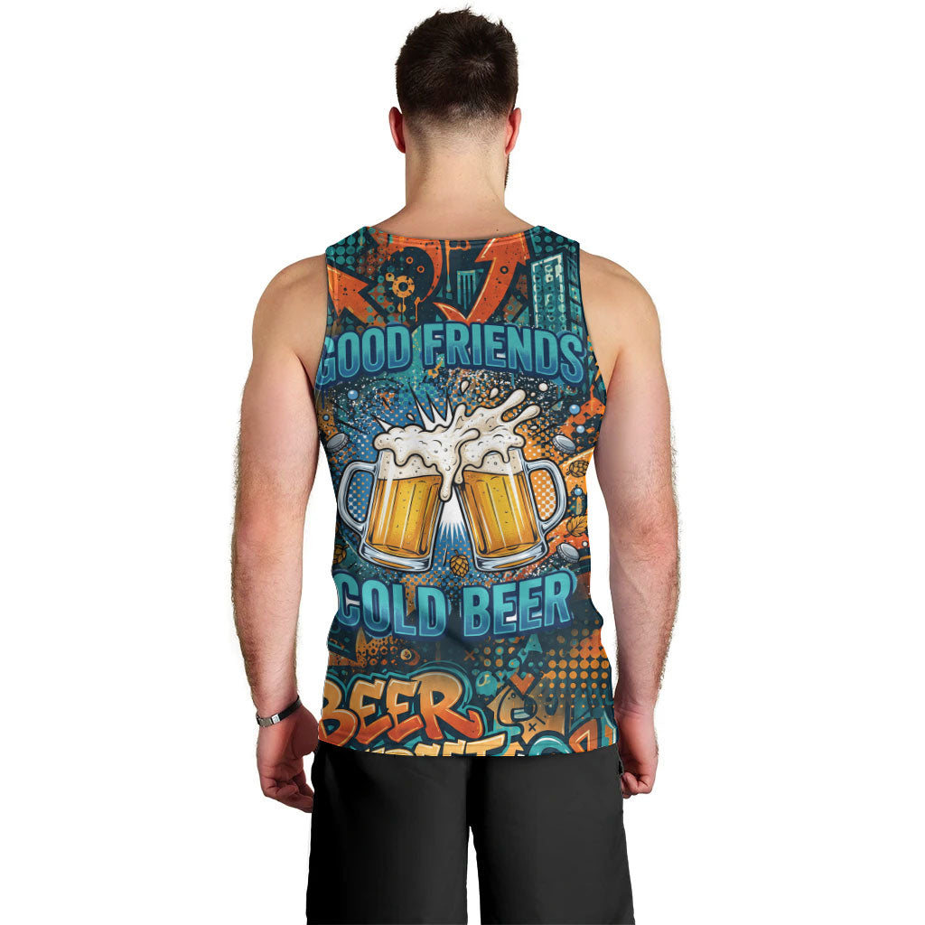 Beer Lovers Cheers To Good Times Men Tank Top Urban Graffiti Pattern With Frothy Clinking Mugs Art