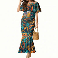 Beer Lovers Cheers To Good Times Mermaid Dress Urban Graffiti Pattern With Frothy Clinking Mugs Art