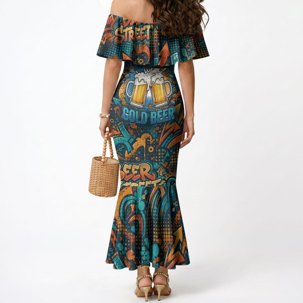Beer Lovers Cheers To Good Times Mermaid Dress Urban Graffiti Pattern With Frothy Clinking Mugs Art