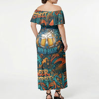 Beer Lovers Cheers To Good Times Off Shoulder Maxi Dress Urban Graffiti Pattern With Frothy Clinking Mugs Art