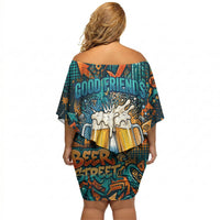 Beer Lovers Cheers To Good Times Off Shoulder Short Dress Urban Graffiti Pattern With Frothy Clinking Mugs Art