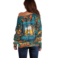 Beer Lovers Cheers To Good Times Off Shoulder Sweater Urban Graffiti Pattern With Frothy Clinking Mugs Art