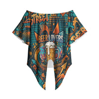 Beer Lovers Cheers To Good Times Off Shoulder Wrap Waist Top Urban Graffiti Pattern With Frothy Clinking Mugs Art
