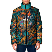 Beer Lovers Cheers To Good Times Padded Jacket Urban Graffiti Pattern With Frothy Clinking Mugs Art