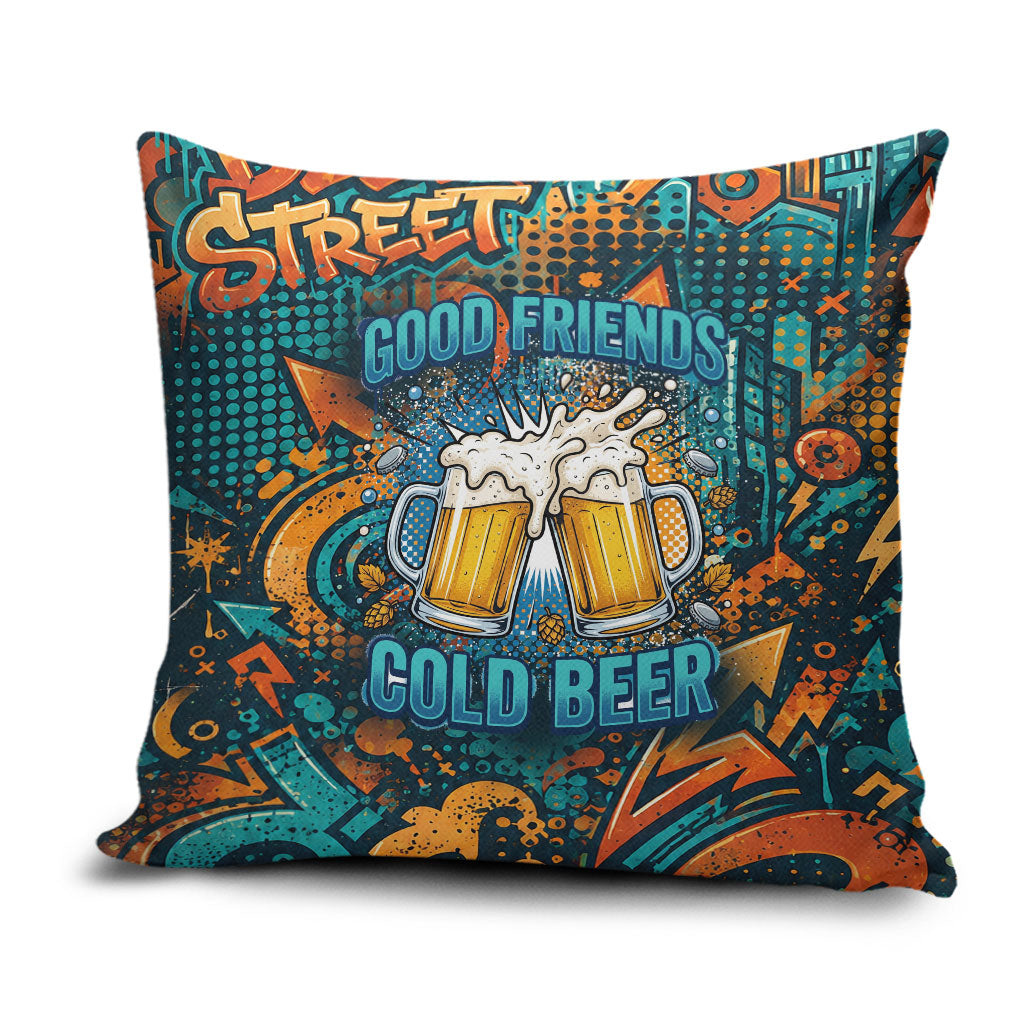 Beer Lovers Cheers To Good Times Pillow Cover Urban Graffiti Pattern With Frothy Clinking Mugs Art