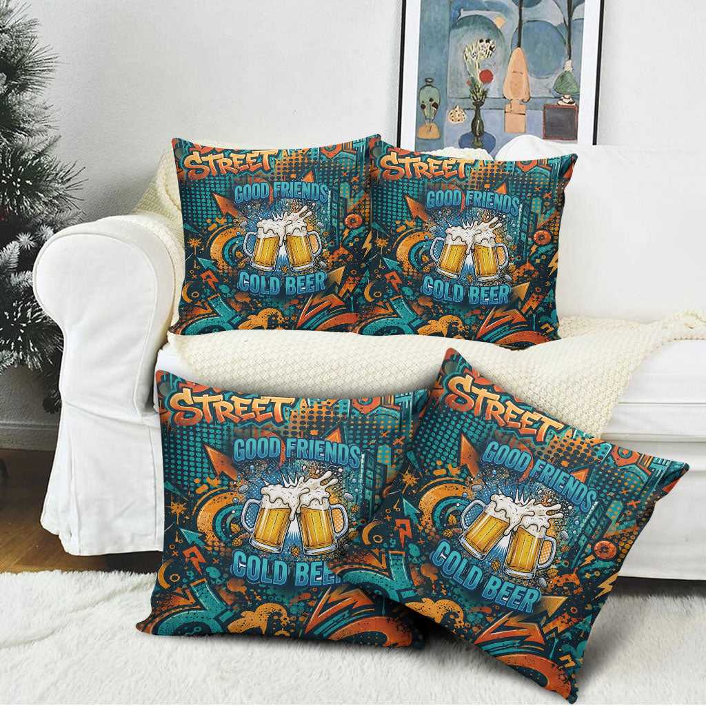 Beer Lovers Cheers To Good Times Pillow Cover Urban Graffiti Pattern With Frothy Clinking Mugs Art