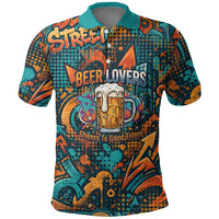 Beer Lovers Cheers To Good Times Polo Shirt Urban Graffiti Pattern With Frothy Clinking Mugs Art