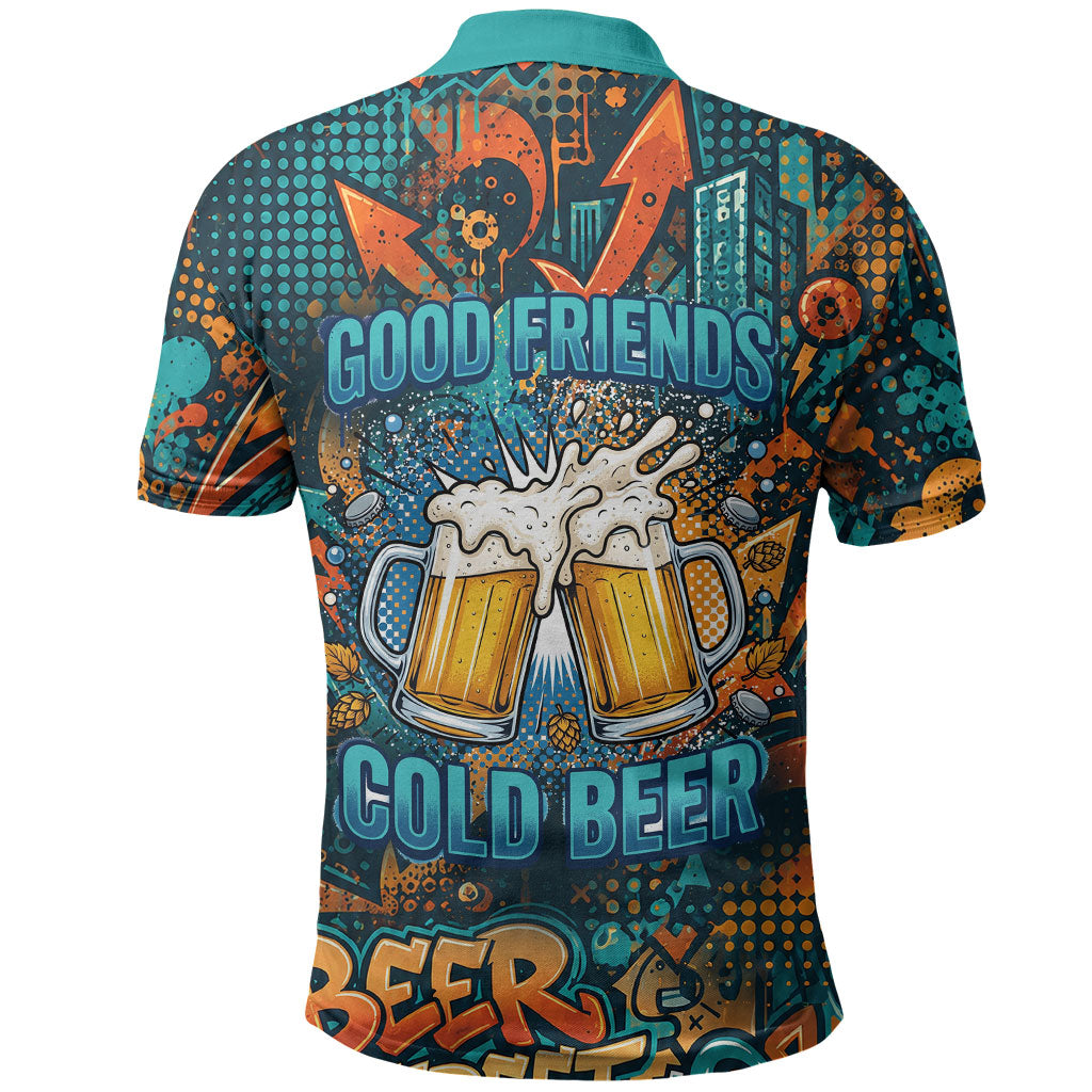 Beer Lovers Cheers To Good Times Polo Shirt Urban Graffiti Pattern With Frothy Clinking Mugs Art