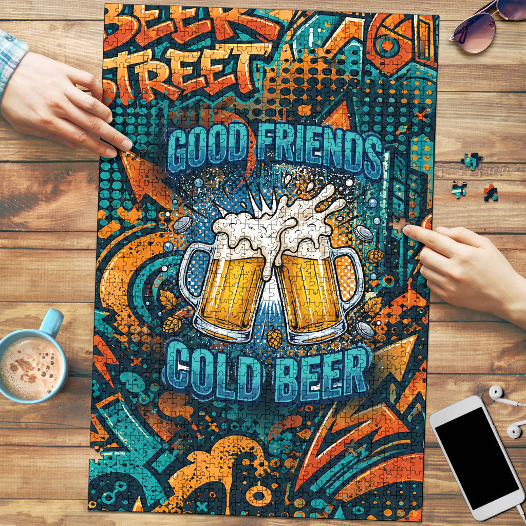 Beer Lovers Cheers To Good Times Puzzle Urban Graffiti Pattern With Frothy Clinking Mugs Art