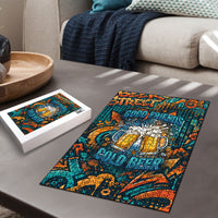 Beer Lovers Cheers To Good Times Puzzle Urban Graffiti Pattern With Frothy Clinking Mugs Art