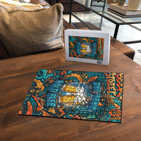Beer Lovers Cheers To Good Times Puzzle Urban Graffiti Pattern With Frothy Clinking Mugs Art