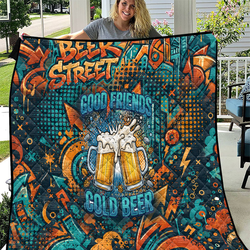 Beer Lovers Cheers To Good Times Quilt Urban Graffiti Pattern With Frothy Clinking Mugs Art