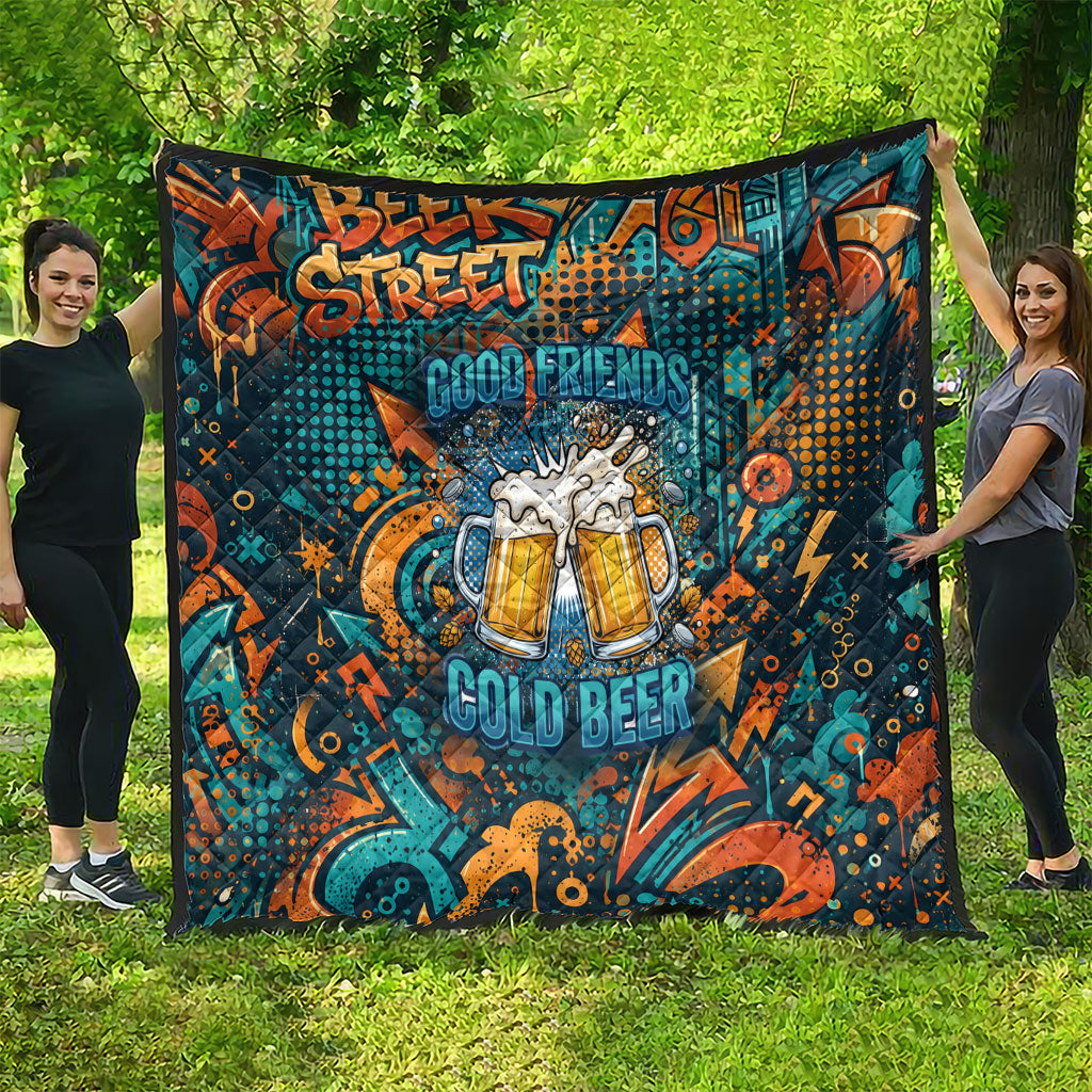 Beer Lovers Cheers To Good Times Quilt Urban Graffiti Pattern With Frothy Clinking Mugs Art
