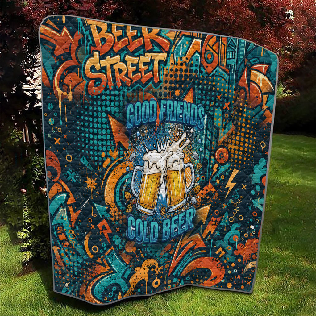 Beer Lovers Cheers To Good Times Quilt Urban Graffiti Pattern With Frothy Clinking Mugs Art