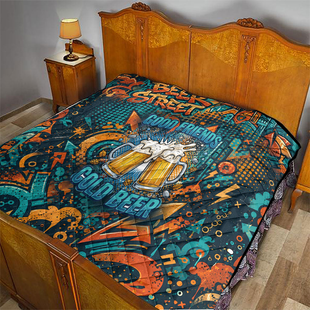 Beer Lovers Cheers To Good Times Quilt Urban Graffiti Pattern With Frothy Clinking Mugs Art