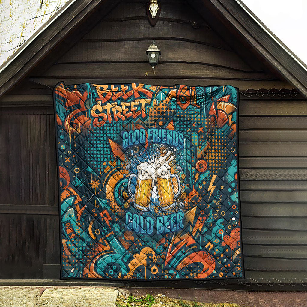 Beer Lovers Cheers To Good Times Quilt Urban Graffiti Pattern With Frothy Clinking Mugs Art